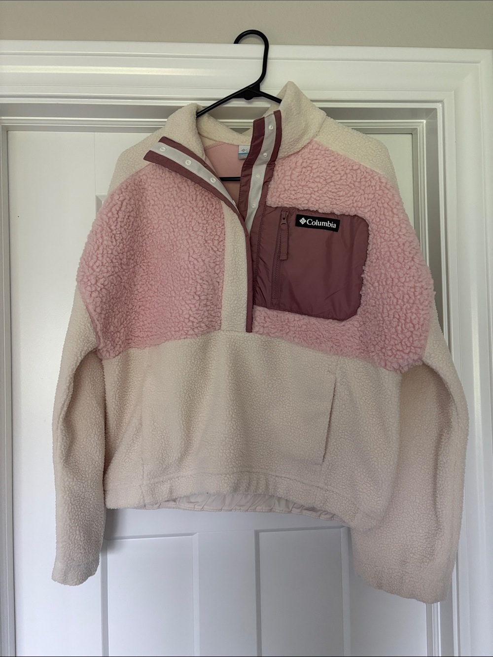 Columbia Pink & Cream Sherpa Half-Zip Pullover with Chest Pocket